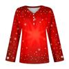 Damen Casual Mode Sexy Komfort Weihnachten Bedruckt V-Ausschnitt Knopf Langarm