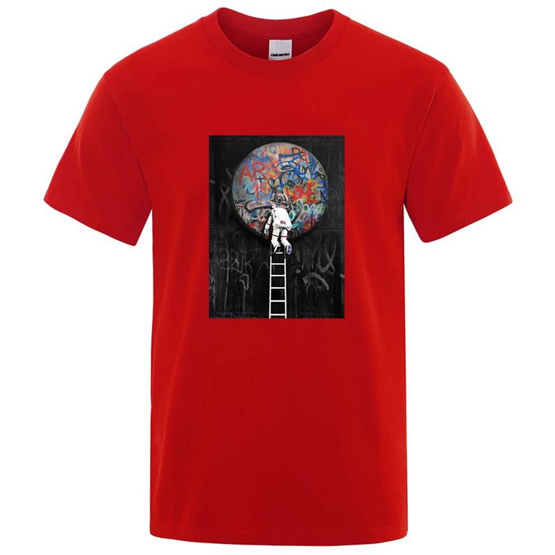 Summer Men's High Quality Cotton Funny Astronaut Design Print Casual Loose Cool Men O-neck Men Comfortable Soft Cotton T-shirt