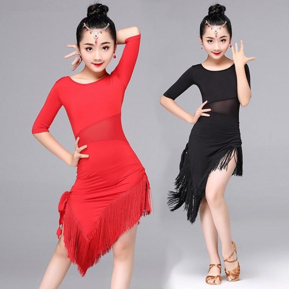 Cha Cha Kids Latin Dance Dress Fringe Tassel Performance Clothes Samba Stage Outfits Child Girls