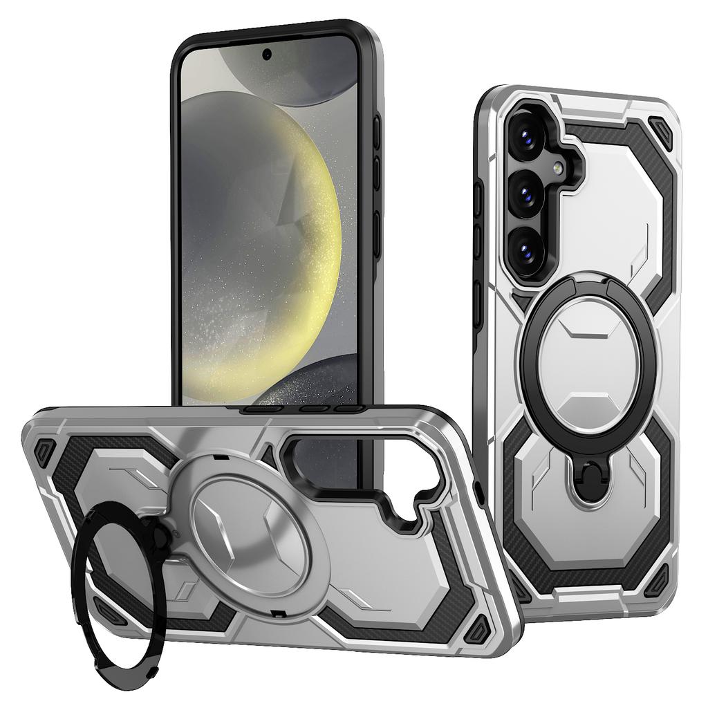 For Samsung Galaxy S24+ Magnetic Case Ring Kickstand PC + TPU Hybrid Phone Cover