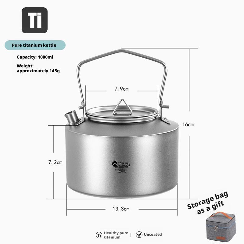 Camping Cookware Titanium 1L Portable Outdoor Coffee & Tea Kettle for Hiking