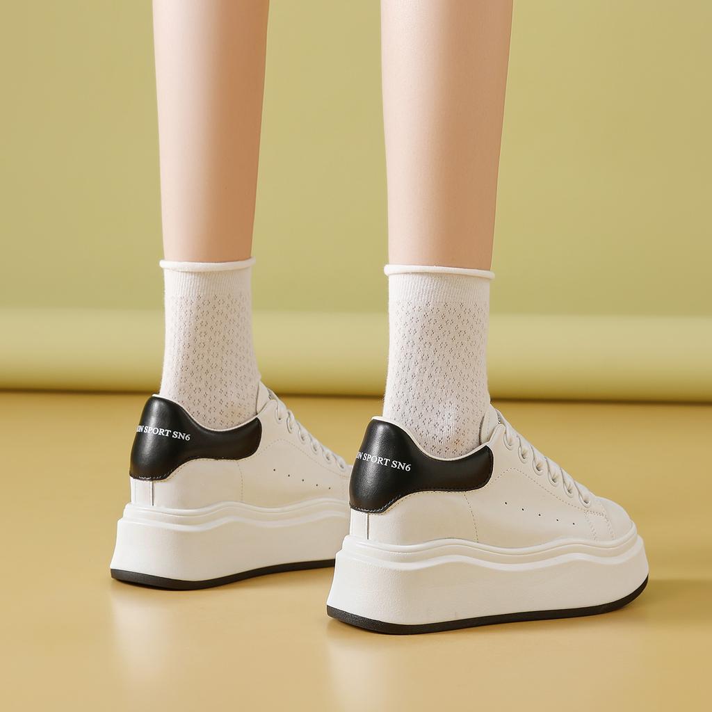 Small Women's Shoes Leather Platform White Shoes Women's Spring New Versatile Height-increasing Shoes Casual Board Shoes