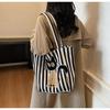 Korean Striped Cartoon Chenille Embroidery Canvas Bag - Large Capacity Cute Girl's Trendy Tote