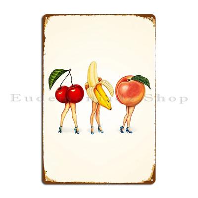 Frucht Mädchen Pin Ups Kirsche Banane Pfirsich Metallschilder Club Küche Create Dekoration bedrucktes Blechschild Poster