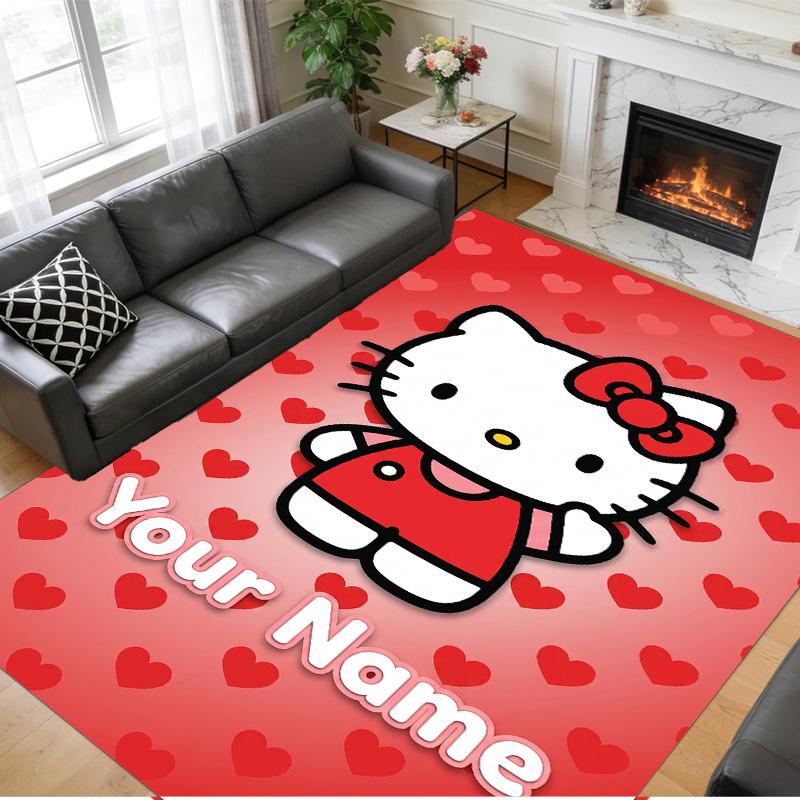 Crystal Velvet Rug Custom Name Text, Soft Non Slip Floor Mat Home DecorHello Kitty