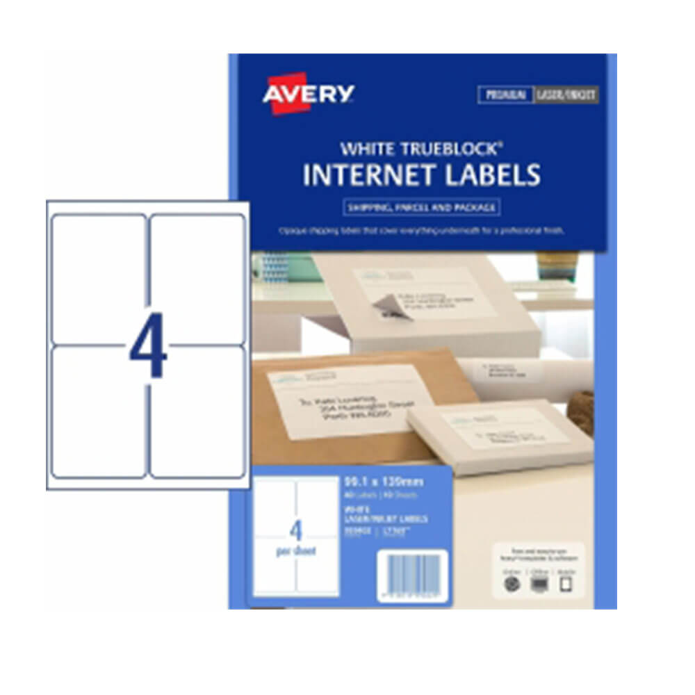 Avery Trueblock Internet-Versandetiketten 10er-Pack Weiß 4/sheet