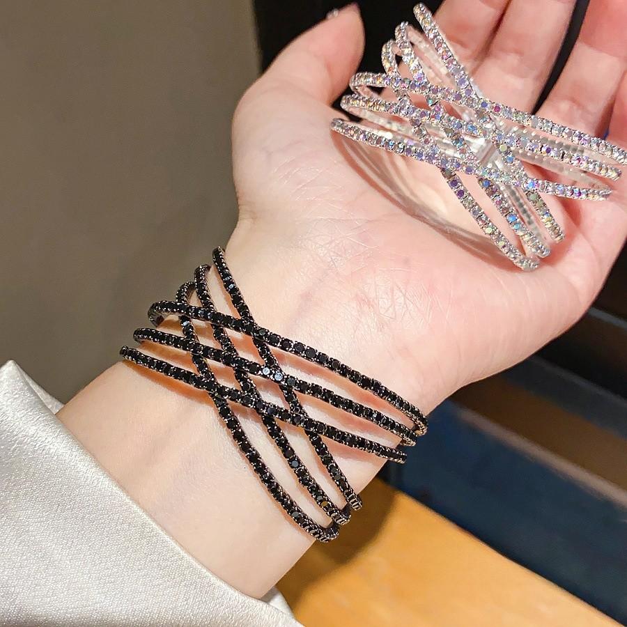 Geometric Diamondstudded Square Bangle With Crossed Openings For Fashion Women