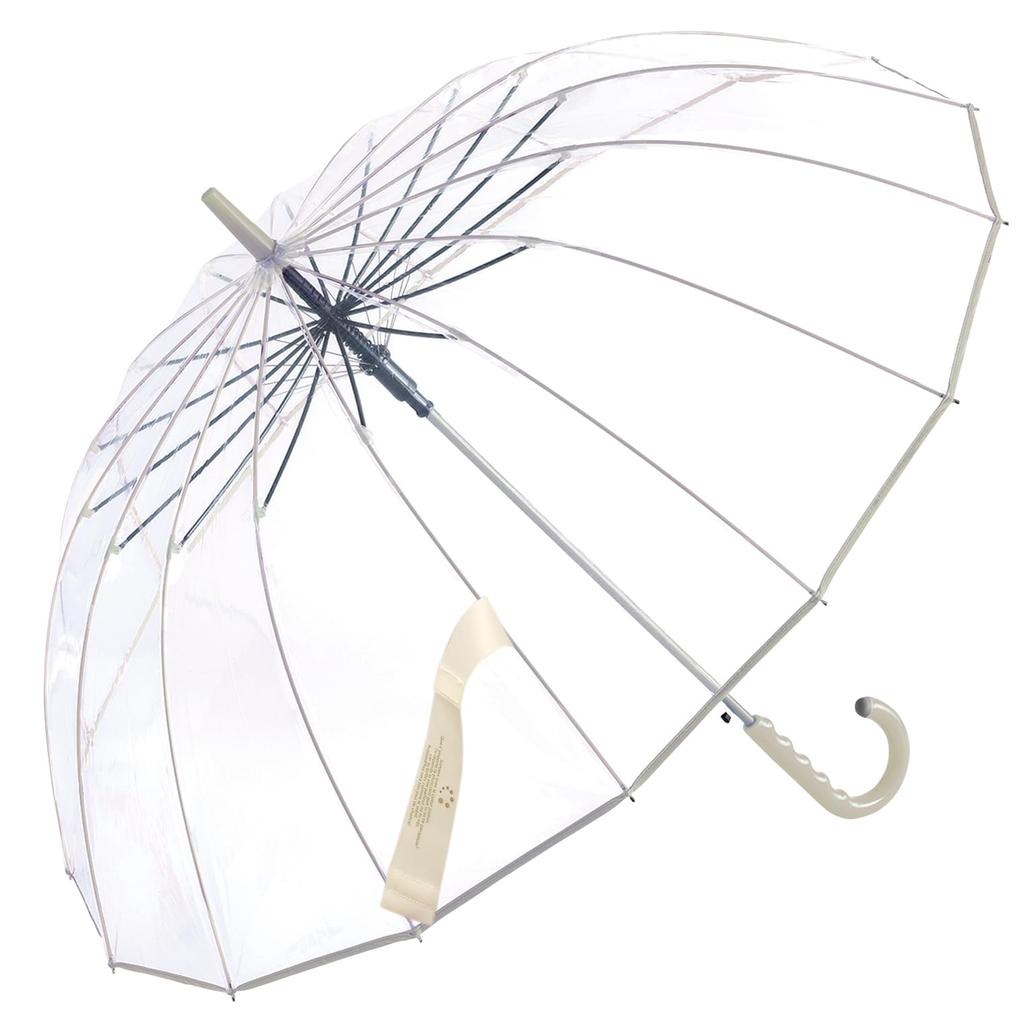 Sugihara Automatic 16 POE Rainy Easy PJ60173 706222 Umbrella, 60cm, Opening, Ribs, Vinyl, Greige, Aluminum, Season, Semi-Transparent, Non-Slip, Grip,