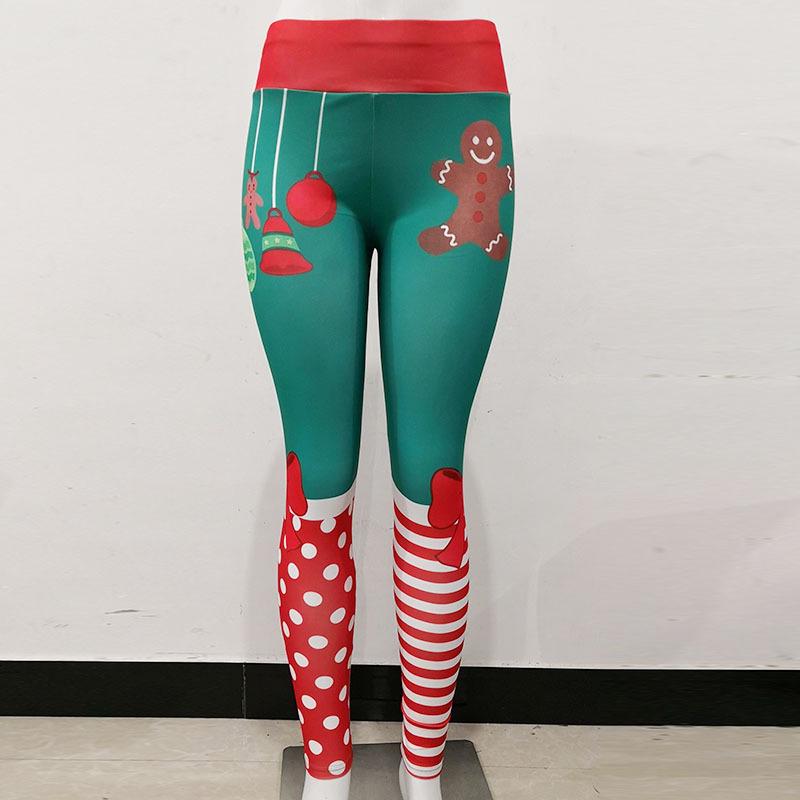 

Новые рождественские принтованные утягивающие брюки для фитнеса с высокой талией, брюки-карандаш для женщин S