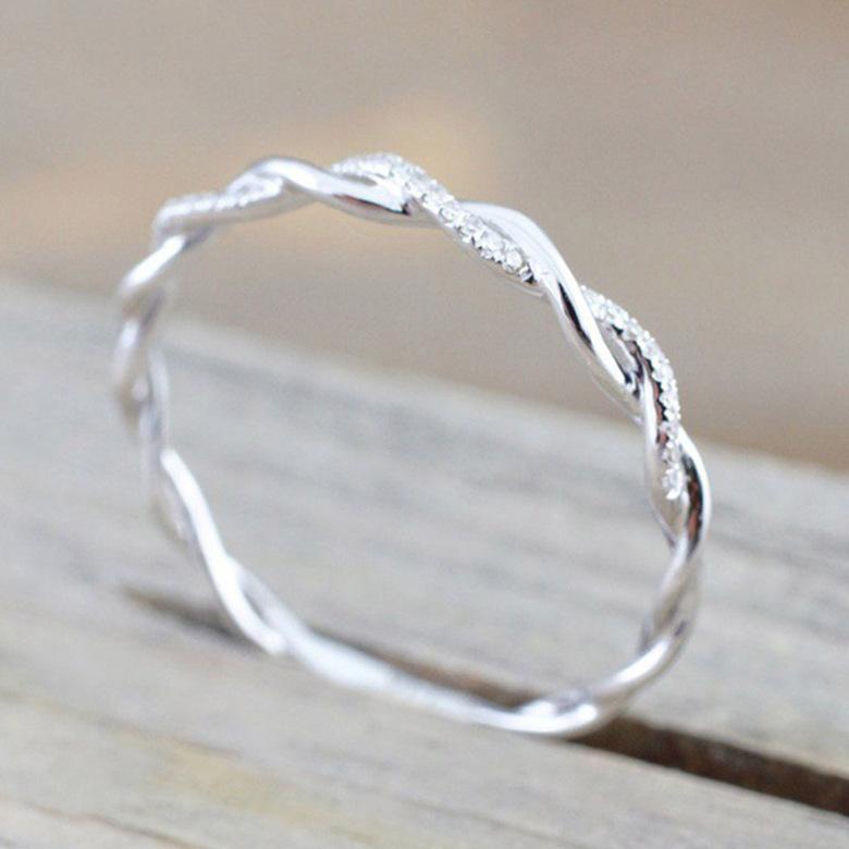 Twist Rope Ring, 18K Gold Plated With Zircon