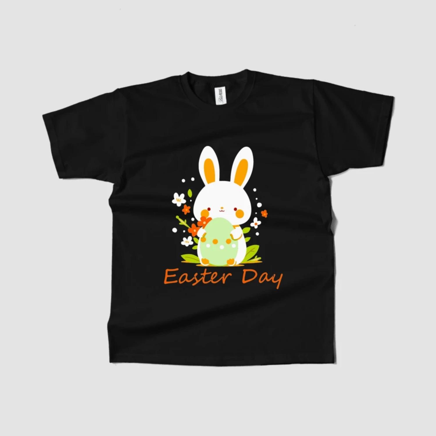 

Women s T-Shirt Easter Bunny Graphic Short Sleeve Round Neck Trendy Spring Design Fast Ship S чёрный