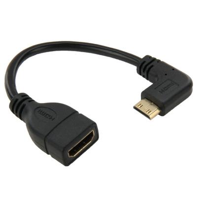 16cm Gold Plated Mini HDMI Male To HDMI 19 Pin Female Cable, 90 Degree Right Angle