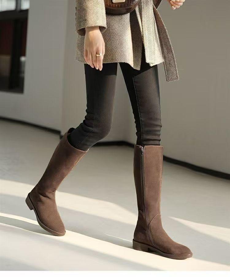 Soft leather boots but knee boots spring autumn and winter fashion thick heel boots riding boots medium heel high knight boots