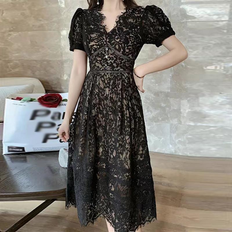 ZANZEA Women Summer V-Neck Casual Short Sleeve Patchwork Lace Dress