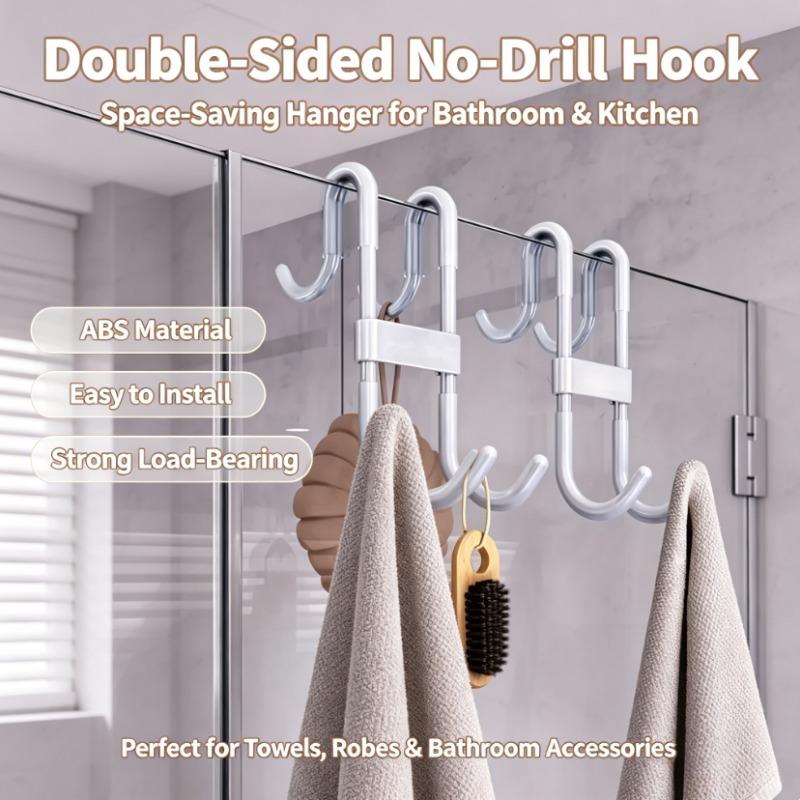 Multifunctional No-Drill Shower Glass Hanging Hook, Heavy Load Storage Hook for Towels Robes Clothes