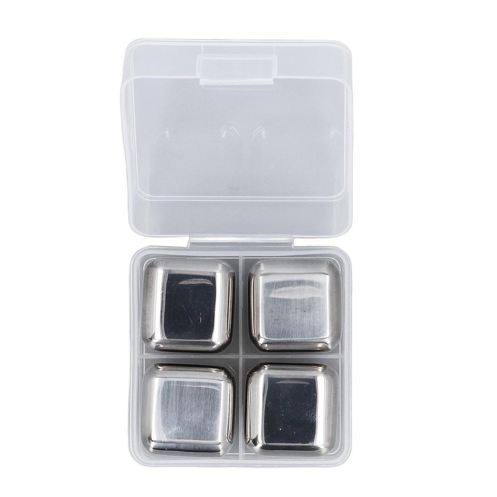 4 Stück Edelstahl Eiswürfel Wiederverwendbare Whiskeysteine Set Kühlsteine für Bier Whiskey Wein