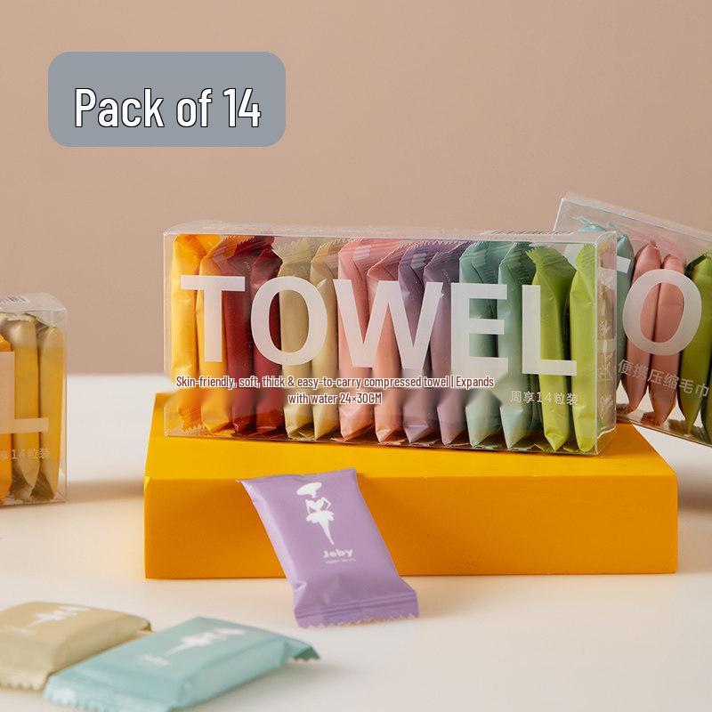 

Individually Wrapped Portable Compressed Face Wash & Bath Towel 1 box [14 pieces]