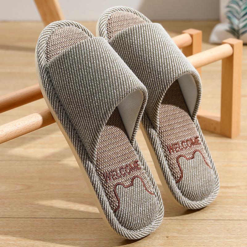 Spring and Autumn Linen Slippers Summer Indoor Home Non-slip Sweat-absorbing Couple Silent Cotton and Linen Soft-bottomed Slippers