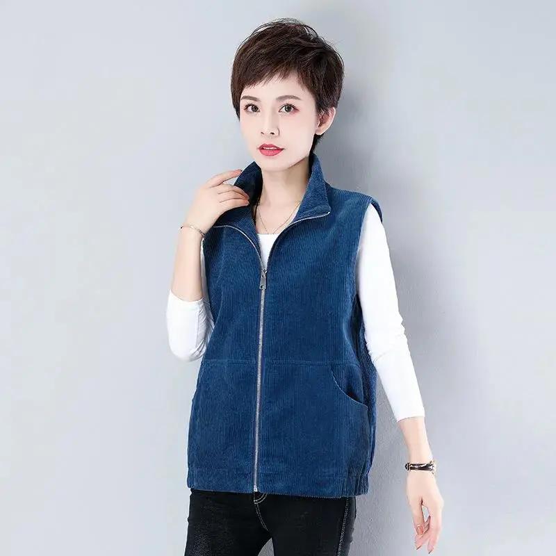 Spring and Autumn Middle-aged and Elderly Waistcoat Women's Large Size Corduroy Outer Wear Vest Sleeveless Jacket Waistcoat