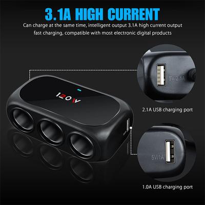 Rozbočovač autozapalovače se 3 zásuvkami Dvojitý USB LED Rychlá nabíječka do auta 120W 12V 24V Adaptér nabíječky do auta pro iPhone GPS Palubní kamera