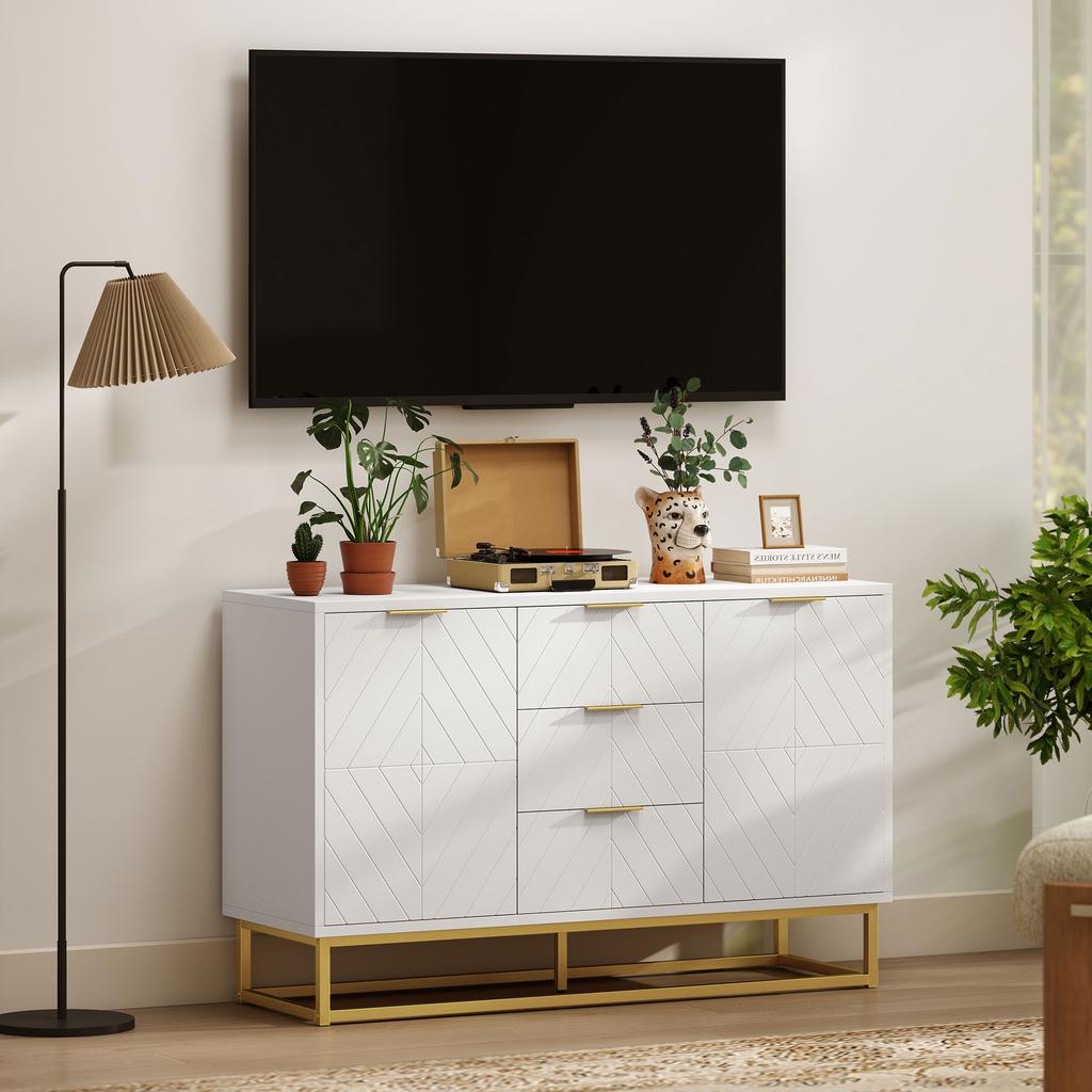 Credenza con 3 Cassetti e Ripiani Regolabili per Soggiorno - Bianca