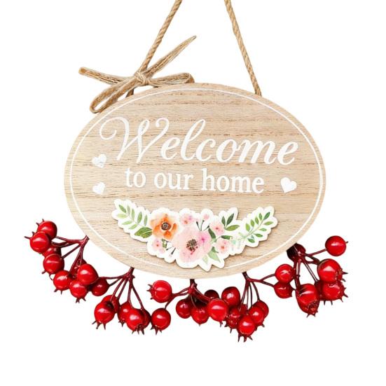 DYS Welcome Sign for Front Door, Entrance Door Plate, Pastoral Wooden Hanging Plaque Home Outdoor Wall Decor