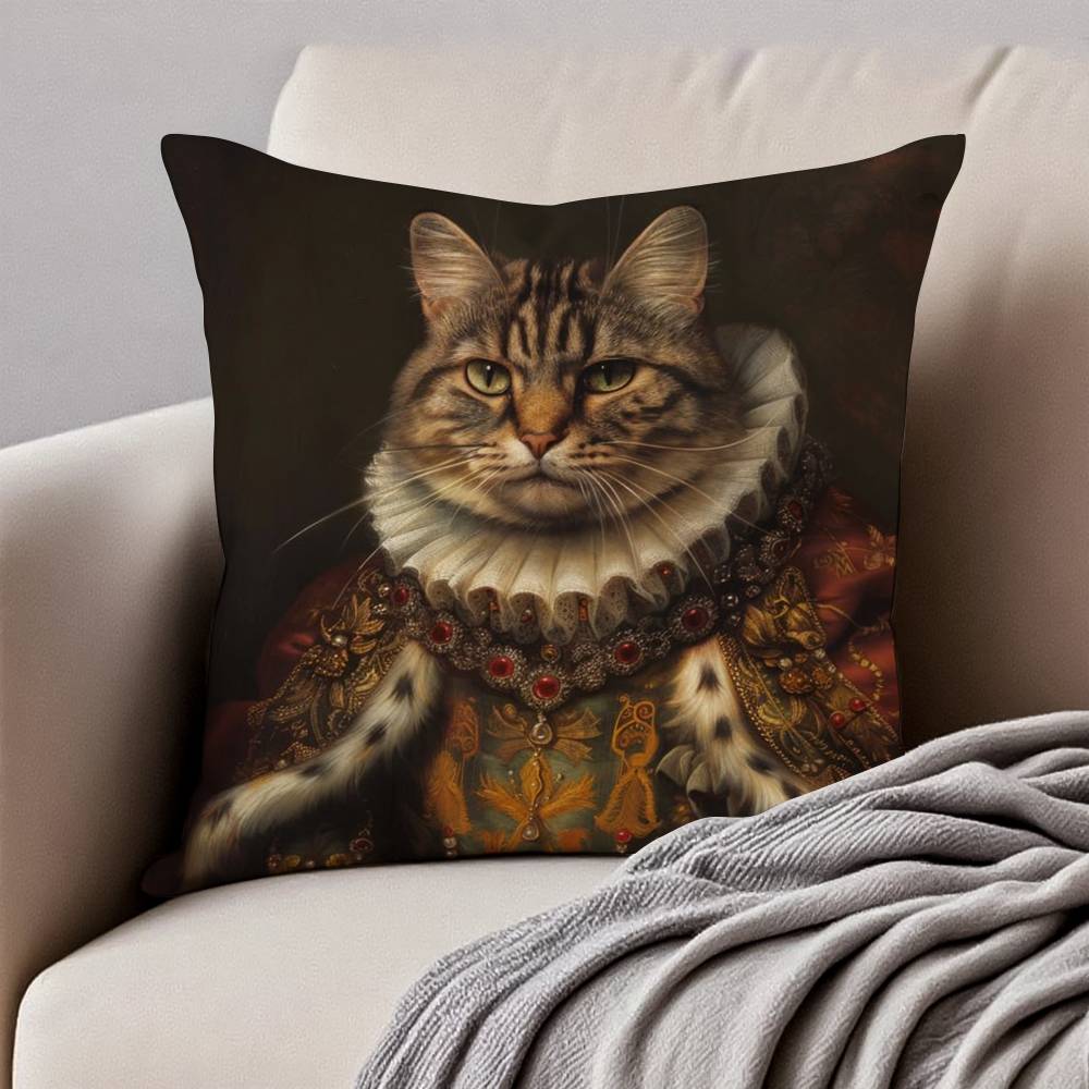 Renaissance Königliche Katze Lustiger Kissenbezug Anti-Hausstaubmilben Unsichtbarer Reißverschluss Sofa Bett