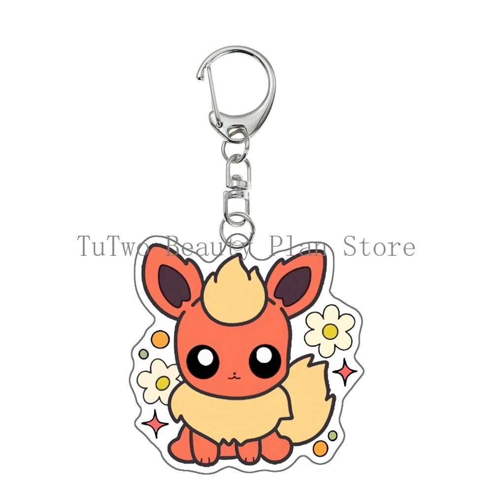 Kawaii Cute Figure Anime Acrylic Keychain Flareon Glaceon Umbreon Eevee Espeon Glaceon Cartoon Pendant Keyring Jewelry Gift Toys