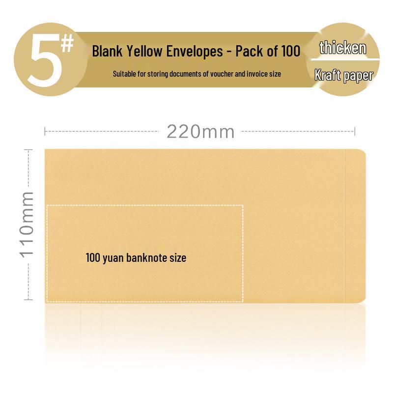 Set of 200 Kraft Paper Envelopes - Large, Medium, Small Sizes, Thick White & Yellow Receipt Pockets