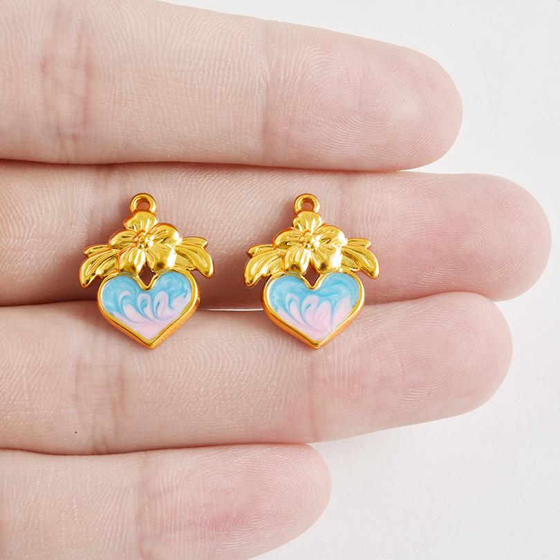 2pcs No Fade Real Gold Plated Enamel Heart Charm Stainless Steel Charms For Jewelry Making Love Pendants Halloween Accessories