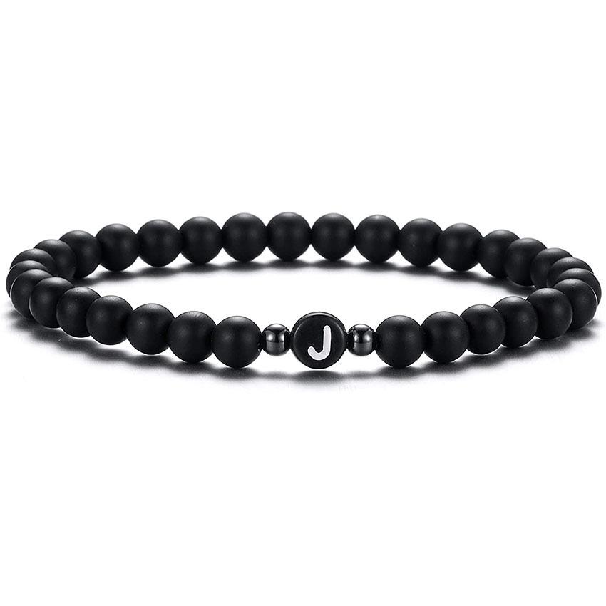 6 mm Armband aus natürlichem, mattiertem Achat für Damen und Herren, handgefertigtes Perlenarmband mit Buchstaben, modisches Design mit 26 Buchstaben, Partnerschmuck