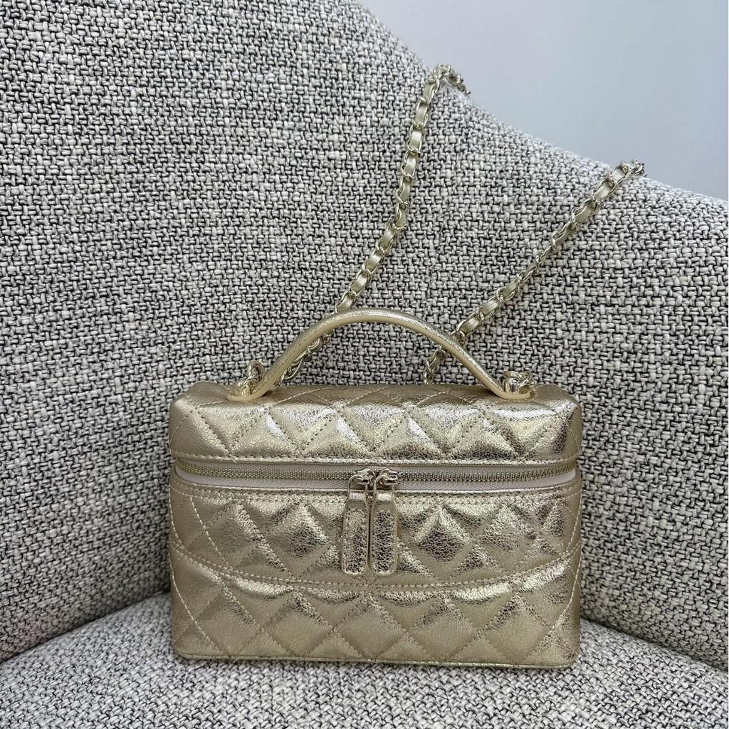 26C Natale Crack Champagne LP Borsa Pranzo Portatile Borsa Cosmetici Borsa a Spalla a Catena Rombo Borsa a Tracolla Donna