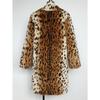 Women's Mid-Length Leopard Print Faux Fur Coat Lapel Warm Winter Jacket Streetwear