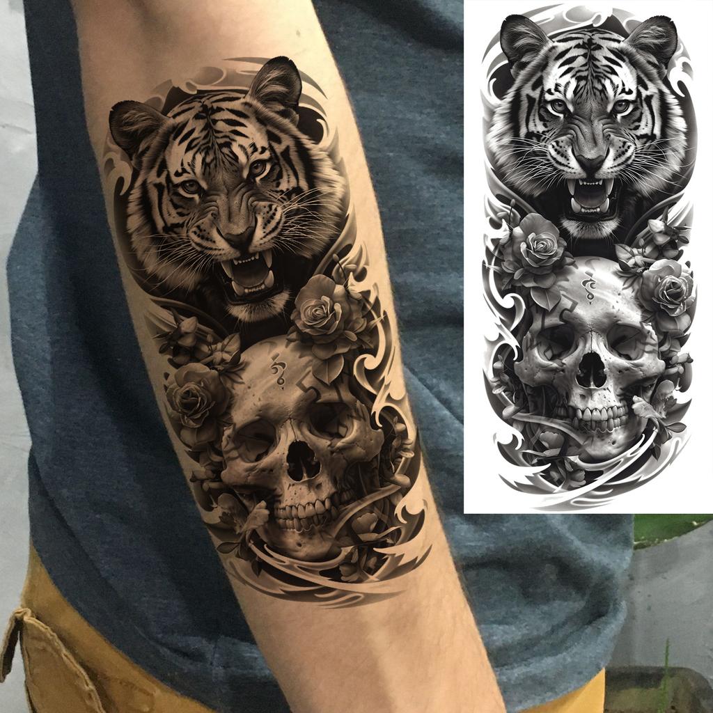 1 Sheet Realistic Fake Tiger Temporary Tattoos Sticker For Men Women Adults Water Transfer Transferable Tattoo Sleeve Waist Arm