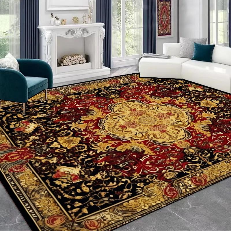 Persian Style Luxury Big Carpets for Living Room Decoration Bedroom Green Anti Slip Rugs Ins Plush Customizable Large Area Mats