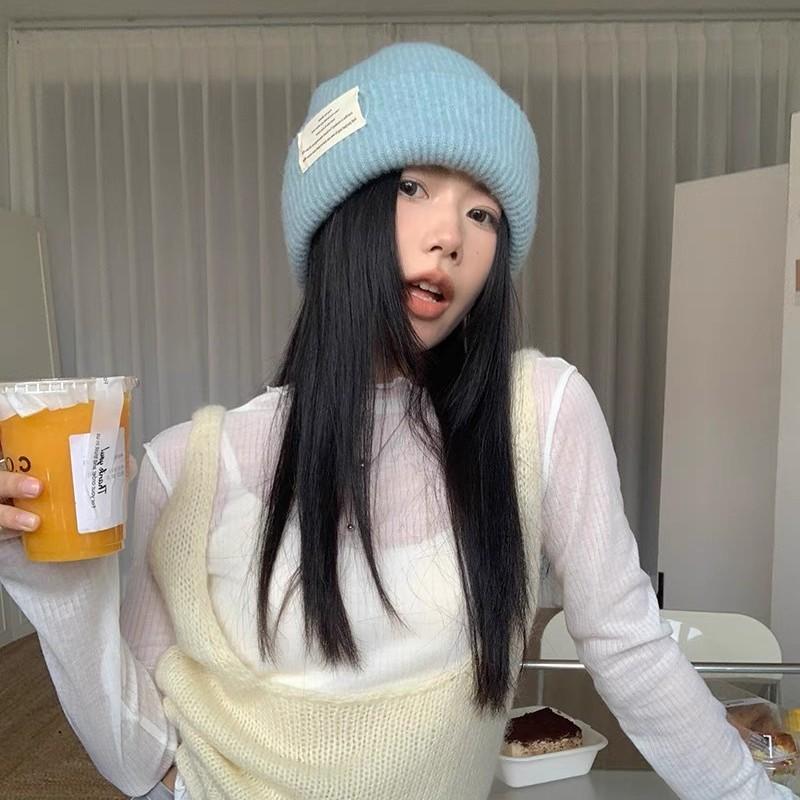 Autumn and Winter Knitted Wool Hat Trendy Korean Style Autumn and Winter Versatile Warm Solid Color Big Head Cold Hat for Men and Women