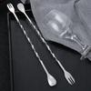 304 Stainless Steel Long Handle Bar Spoon Dual-purpose Mixing Fork Ice Cocktail Coffee and Tea Tableware Spoons Kitchen Dining