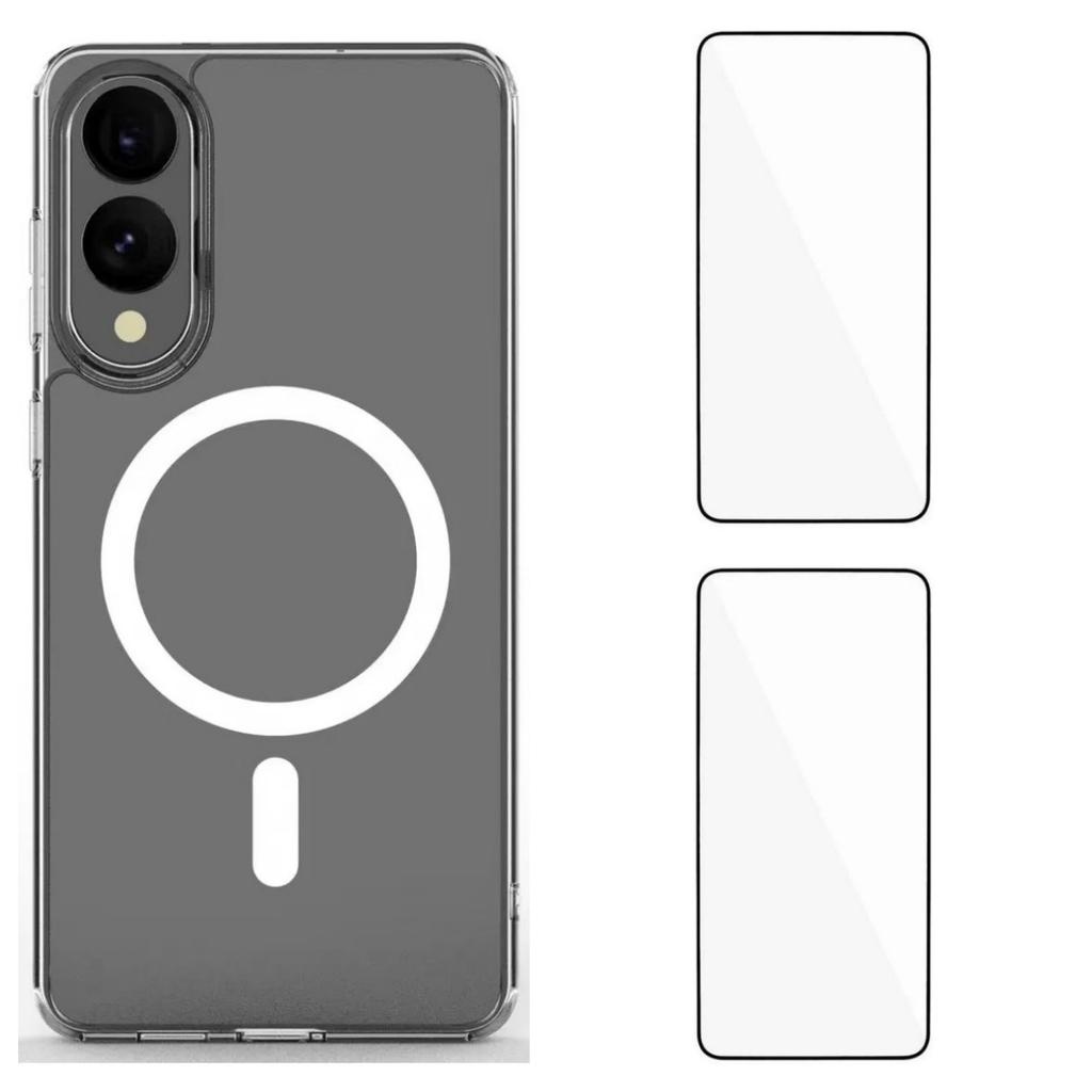 For Samsung Galaxy S25 Edge Clear Case WANLONFENG LM1 Series Compatible with MagSafe with 2Pcs Screen Films (Big Lens Hole)