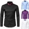 Elastic Shirt Men's Long Sleeved Diamond Buckle Contrasting Collar Design Solid Color Slim Fit Men's Shirt Men's Clothing