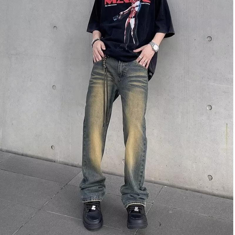 2026 High Street American Style Cool Student Pants Straight Wide Leg Trendy Loose Japanese Retro Men s Denim S