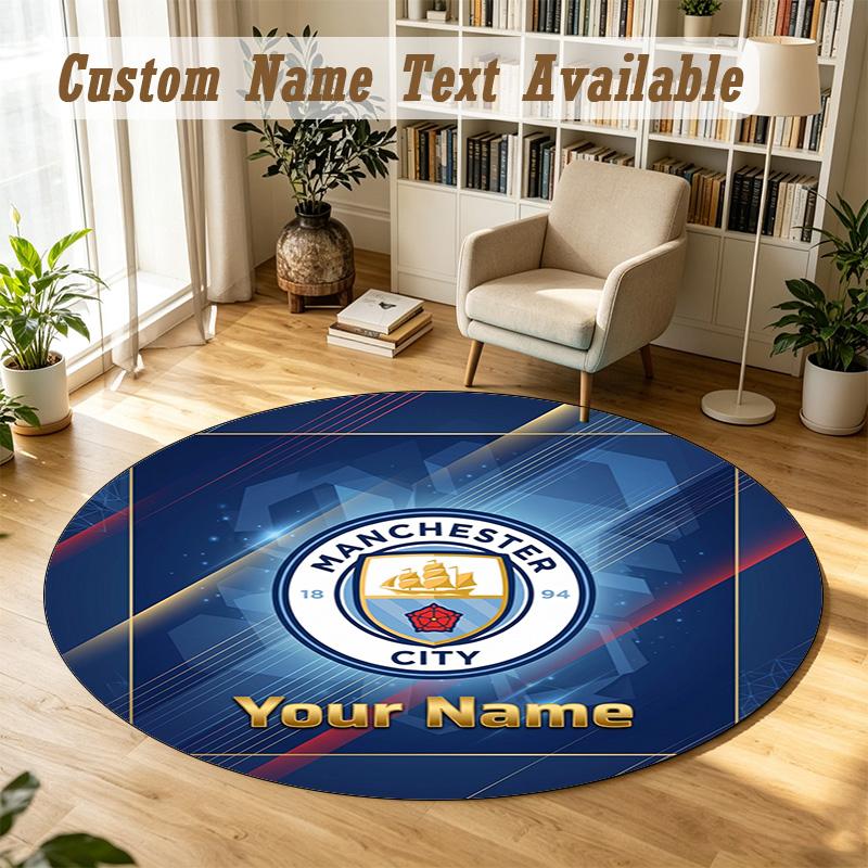 Round Rug Custom NameManchester City Pattern Non Slip Carpet Home Floor Decor