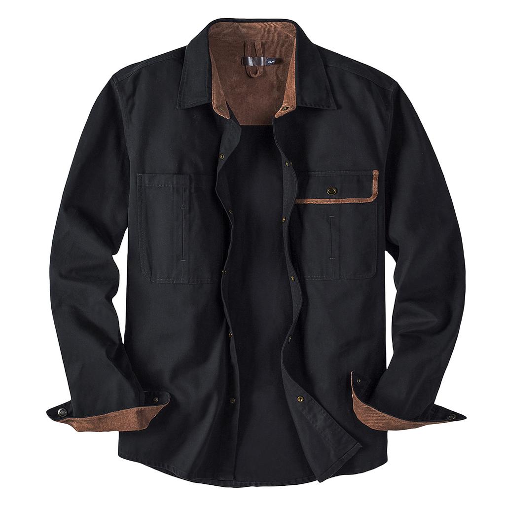 Men's Solid Pocket Work Shirt Men's Casual Fashion Trucker Shirt