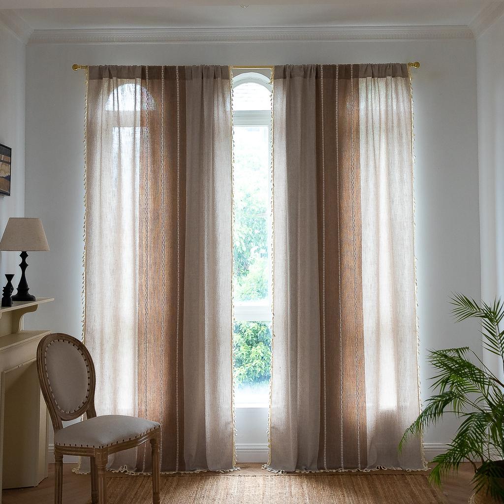 Jacquard Curtains Thickened Coffee-Colored Semi-Transparent Blackout Kitchen Curtains