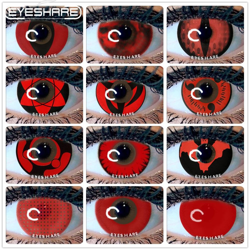 Eyeshare Lentes de contacto de colores para ojos, 1 par, lentes de colores para Cosplay de Anime, lentes de contacto rojos locos para Halloween, maquillaje de belleza