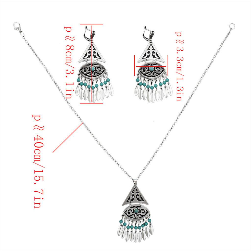Women's Vintage Bohemian Style Tassel Hook Earrings and Necklace Jewelry Set 74GR