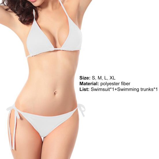 2Pcs/Set Halter Swimsuit No Pad Split Type Solid Color Bathing Suit