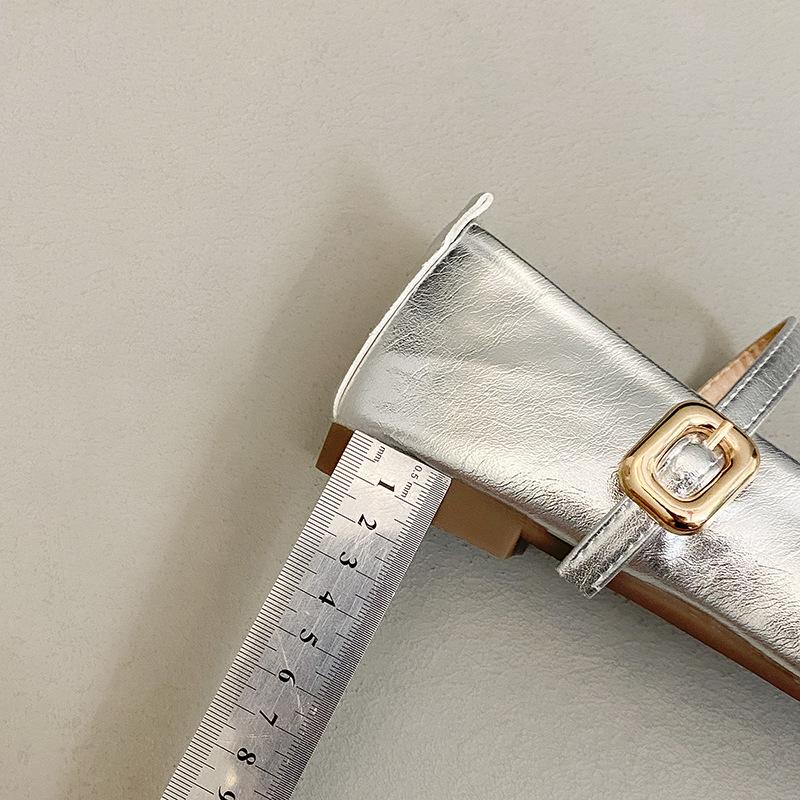 Inner heightening small fragrant style flat-soled single shoes women's retro imitation leather one-word buckle with round head French shallow mouth