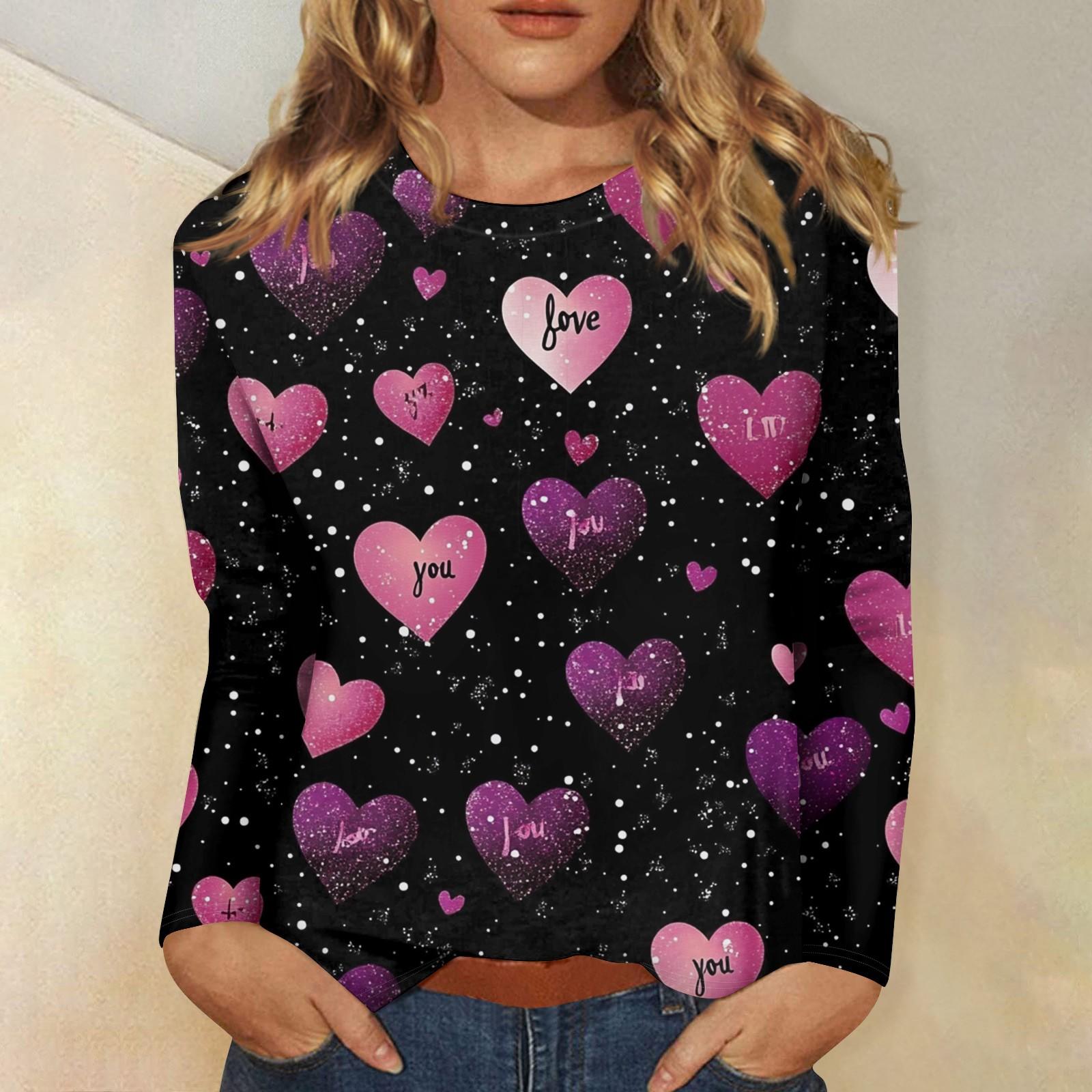 

Женская повседневная мода сексуальный удобный День святого Валентина принтованный круглый вырез длинный рукав топ L тёмно-синий