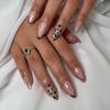Pièce d'art pour ongles de style français européen et américain avec imprimé léopard marron, amovible, portable, ongles à presser