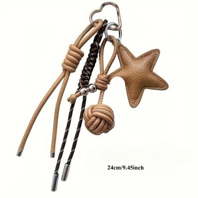 1 peça Chaveiro de Corda Artesanal DIY Estrela em Couro Sintético, Pingente de Bolsa Estilo High-End com Pingente de Estrela, Acessório de Couro Sintético Anti-Perda